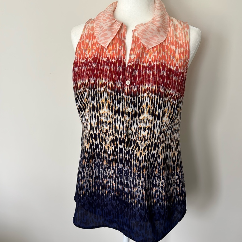 Cabi Ombre Multicolored Sleeveless Button Collared Blouse Size XSmall